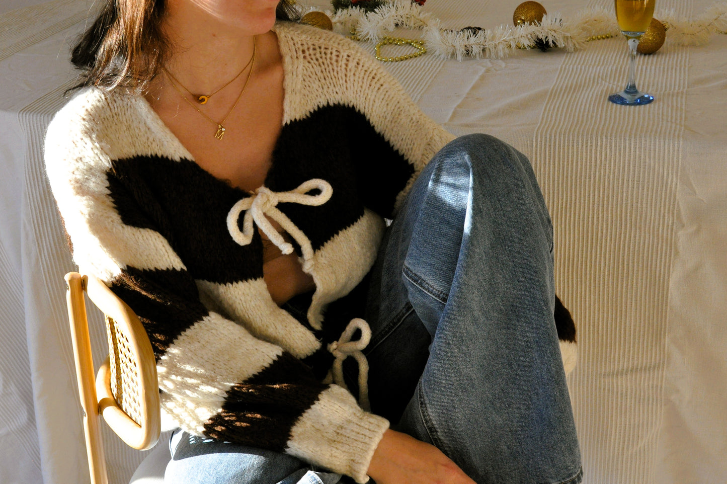 Pull-gilet à rayures nœuds