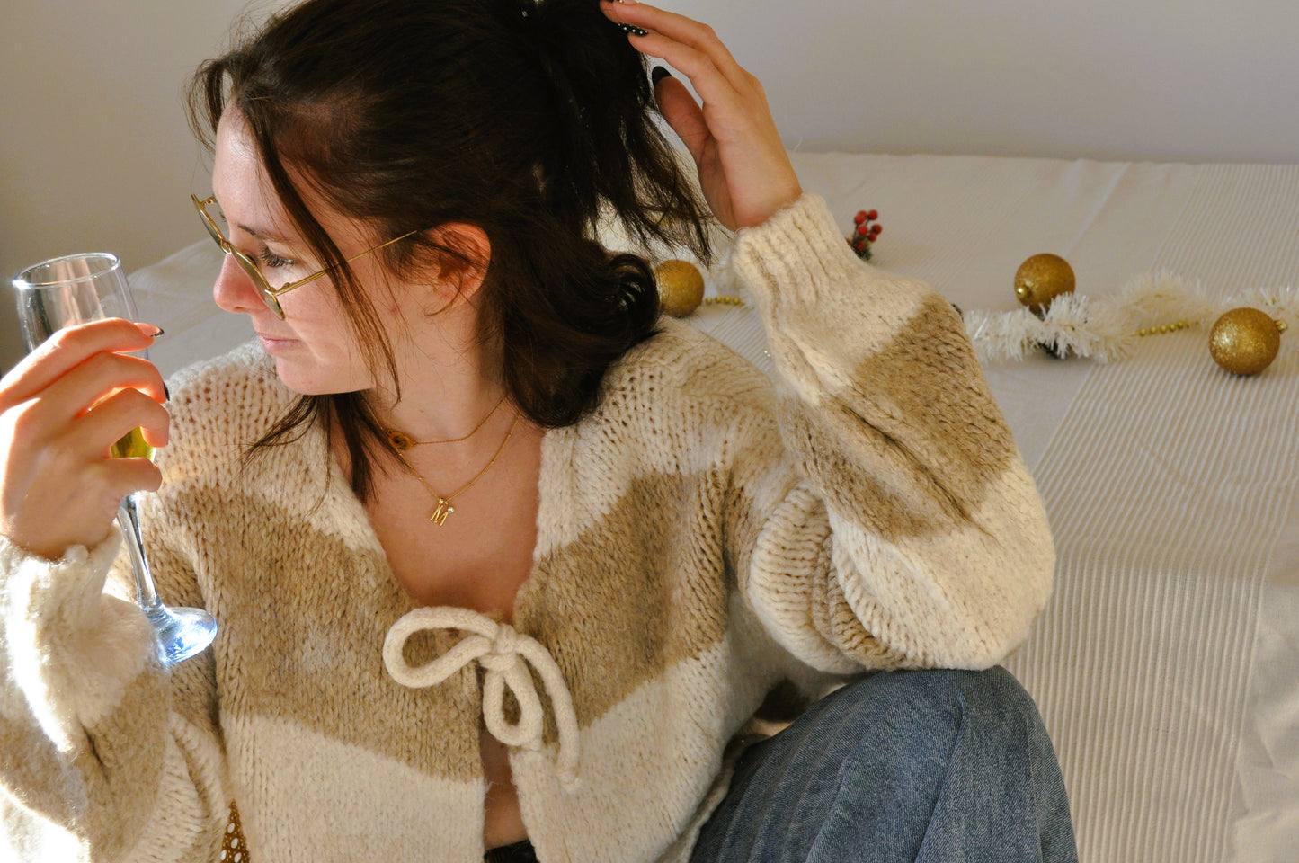 Pull-gilet à rayures nœuds