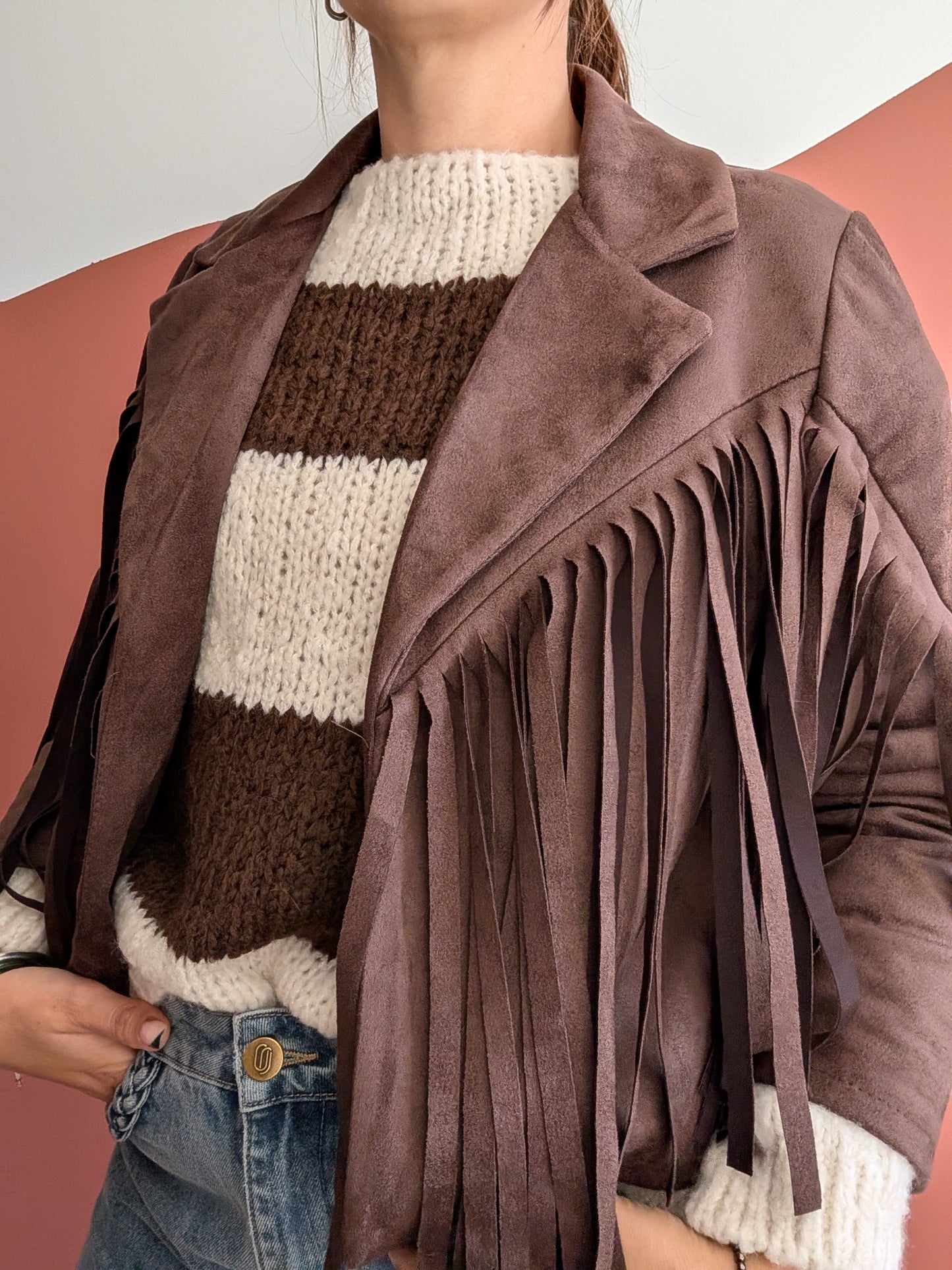 Veste à franges chocolat