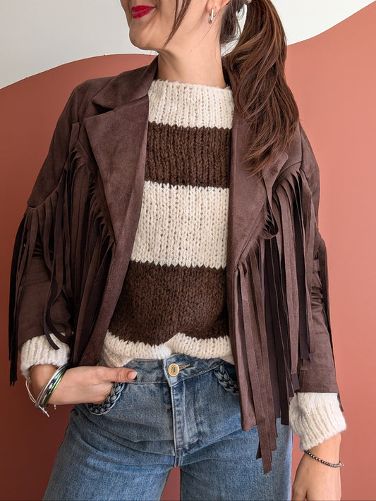 Veste à franges chocolat